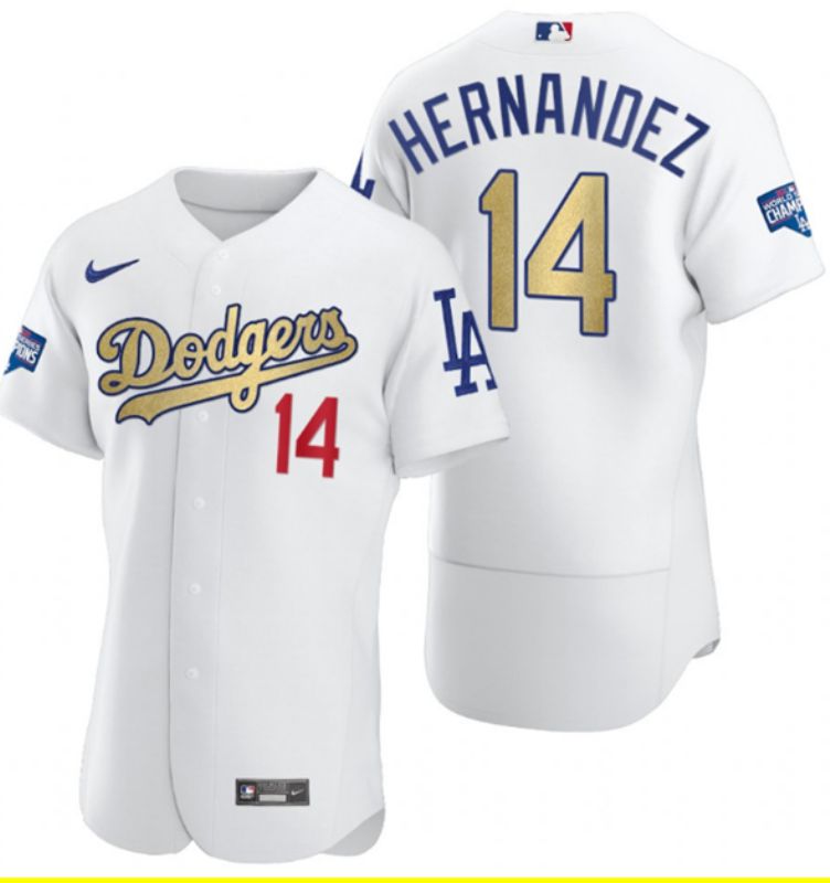 Los Angeles Dodgers #14 Enrique Hernandez Men Nike White Home 2020 World Series Champions Authentic Player MLB Jersey->tennessee titans->NFL Jersey